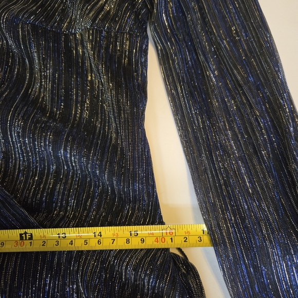 LESLIE FAY Blue and Silver Long Sleeve Dress. Size 12 - Picture 7 of 10